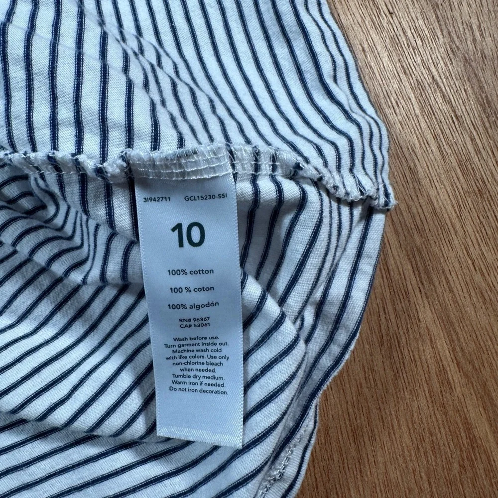 OshKosh B'gosh Peplum Top Kids Size 10 Navy White Stripe Lace Trim Short Sleeve